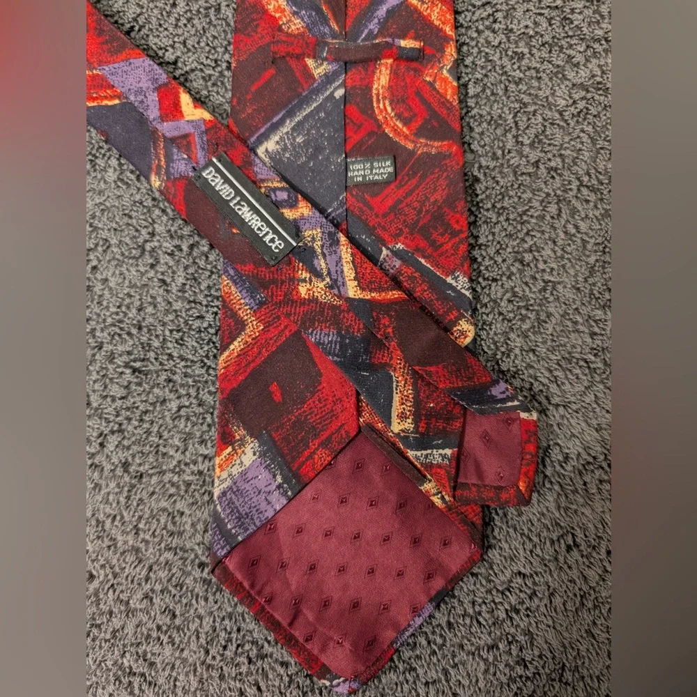 David Lawrence Red‎ and Purple Geometric Silk Tie